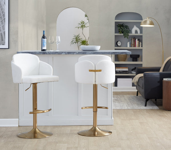 English Elm Fixed-height Swivel Counter Stools with Faux Leather Seats and Chrome Footrest Set of 2 Cream B202S02179