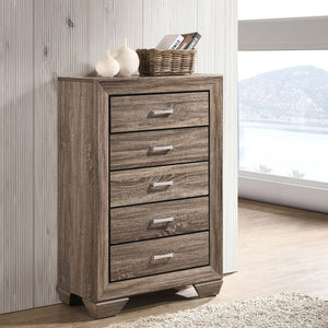 English Elm Harrison Washed Taupe 5-Drawer Chest with Soft Oak Grain, Slim Black Accents, Calm Clutter-Free Style B062P378454