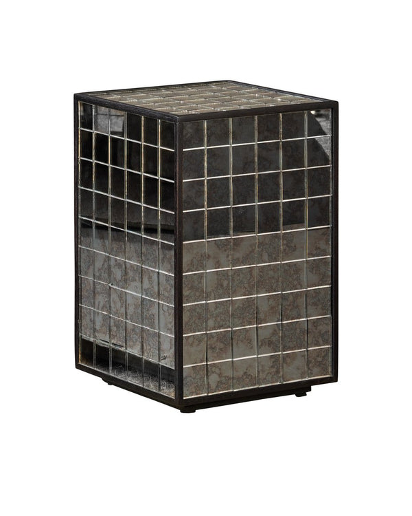 Currey & Company Mosaico Accent Table - Handcrafted Antique Mirror Tiles In Black Mango Wood Frame, Stylish Design Silver Mango Wood ,Glass 3000-0328-currey-company