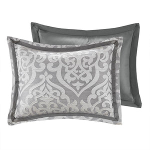 English Elm 8 Piece Jacquard Comforter Set - Luxurious Silver Cal King Set With Elegant Medallion Design & Pillows B035128888