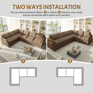 English Elm 115.2" Oversized Teddy Fabric Sectional Sleeper Sofa with Usb Ports and Modular Chaise Brown W1885S00318
