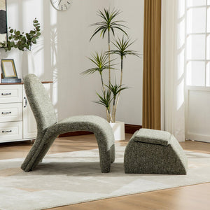 English Elm 24.8 Inch Chenille Armless Accent Chair with Matching Storage Ottoman for Any Room Green W3098P451470