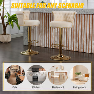 English Elm UNITED Velvet 360° Rotating Bar Chair with Diamond Stitching, Gold Frame, Plush Foam Seat, Adjustable Height Beige W1568P361715
