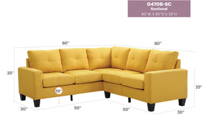English Elm Glory Newbury G463B-SC Sectional Sofa - Compact PU Upholstery, Pocketed Coil Seats, Durable Frame Yellow 52 L x 30 W x 18 H B078S00040