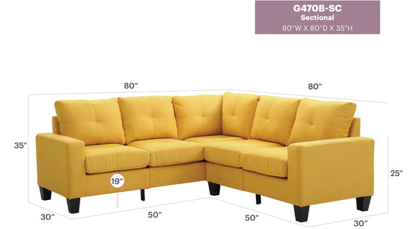 English Elm Glory Newbury G463B-SC Sectional Sofa - Compact PU Upholstery, Pocketed Coil Seats, Durable Frame Yellow 52 L x 30 W x 18 H B078S00040