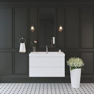 English Elm 36" Floating Wall Mounted Bathroom Vanity with Resin Basin and Soft Close Drawers W1573P152685