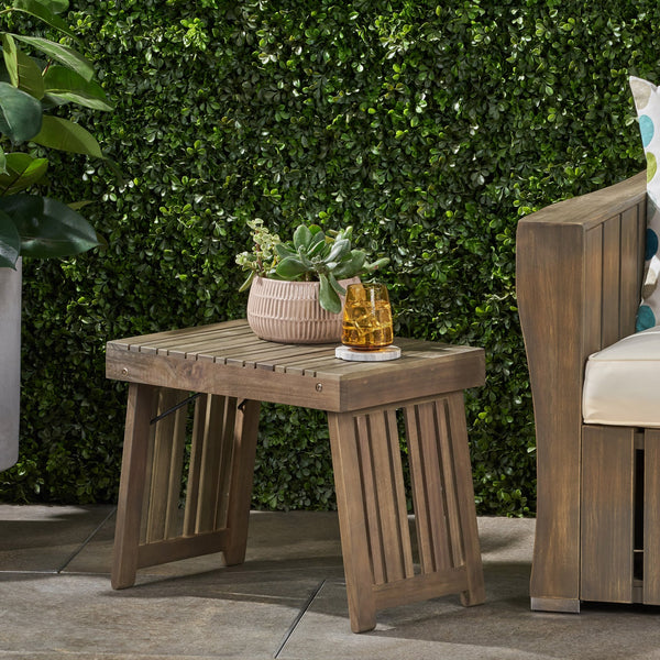 English Elm Christopher Knight Home® - KYOTO SIDE TABLE Foldable Slat-Top Wood Accent Table with Classic Leg Frame, Compact 21.5" W Grey 69317.00GRY