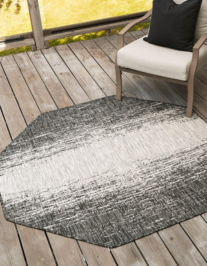 Unique Loom Outdoor Modern Ombre Machine Made Abstract Rug Charcoal Gray, Ivory/Gray 7' 10" x 7' 10"