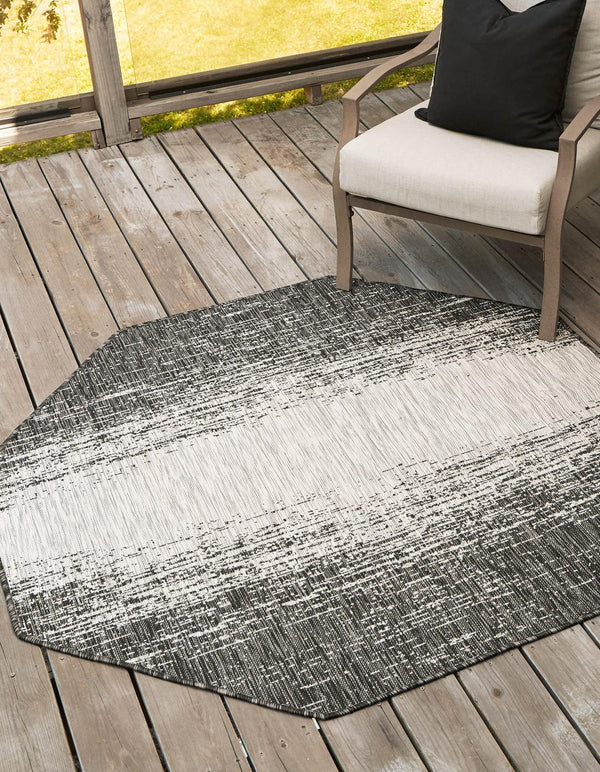 Unique Loom Outdoor Modern Ombre Machine Made Abstract Rug Charcoal Gray, Ivory/Gray 7' 10" x 7' 10"