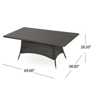 English Elm Corsica Outdoor Rectangular Wicker Dining Table Seats Six for Patio Entertaining N767P360874B