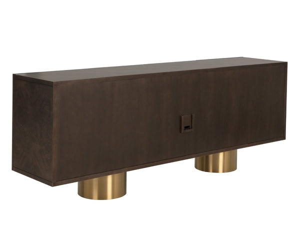 Sunpan KRESTEVEN Sideboard: Modern Luxury with Maple Burl Veneer & Gold Accents for Elegant Storage Solutions 112129