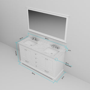 English Elm White Double-Sink Bath Vanity - Elegant 60" W X 22" D Solid Wood With Ample Storage & Soft-Close Drawers B2731P258232-GIGA