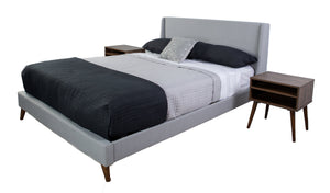 English Elm Queen Light Gray Upholstered Bed with 2 Light Walnut Nightstands — Queen Size, 100% Polyester, Modern Elegance B2699S00074