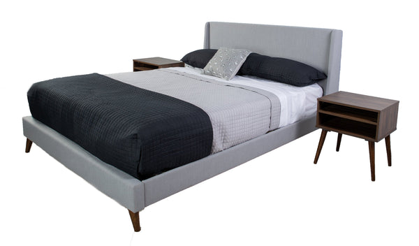 English Elm Queen Light Gray Upholstered Bed with 2 Light Walnut Nightstands — Queen Size, 100% Polyester, Modern Elegance B2699S00074
