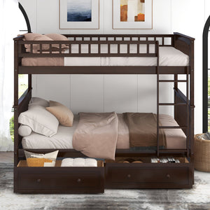 English Elm Full Over Bunk Bed Convertible Pine Frame with Storage Drawers for Kids Rooms Espresso GX000241AAP