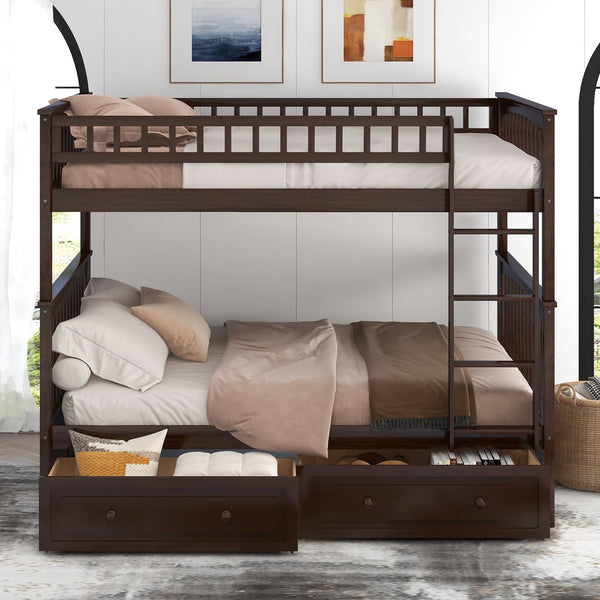 English Elm Full Over Bunk Bed Convertible Pine Frame with Storage Drawers for Kids Rooms Espresso GX000241AAP