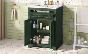 English Elm 24" Matte Single Sink Vanity Solid Poplar Frame Gold Hardware Soft Close Cabinet Green N710P389449F