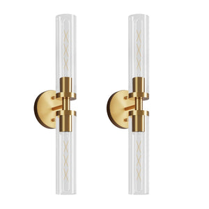 English Elm Wall Sconces Set Of Two - Elegant Hardwired Gold Fixtures With Clear Glass Shades For Modern Spaces W2312P389967-GIGA