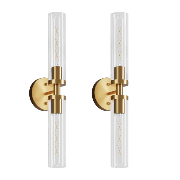 English Elm Wall Sconces Set Of Two - Elegant Hardwired Gold Fixtures With Clear Glass Shades For Modern Spaces W2312P389967-GIGA