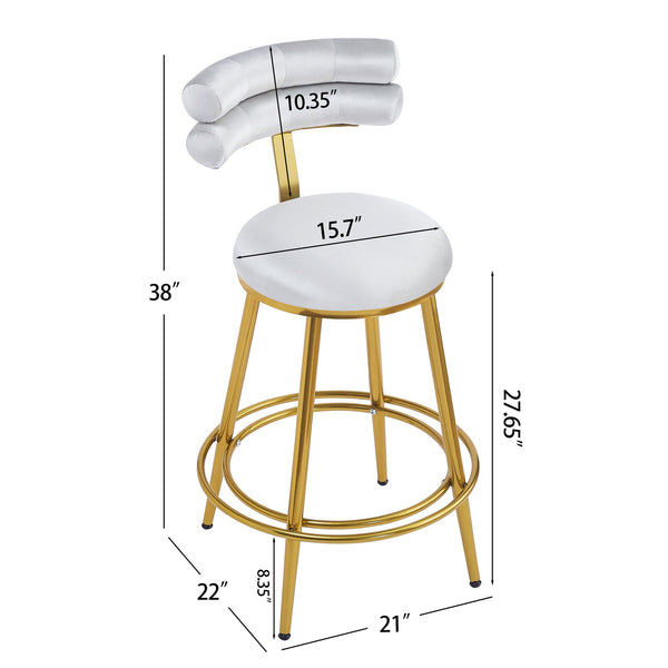 English Elm Christopher Knight Home® - 27.65'' 27.65" Modern Counter Stools Set of 2 with Luxurious Velvet Upholstery, Ergonomic Curved Back, Iron Frame & Footrest Light Gray N780P194940W