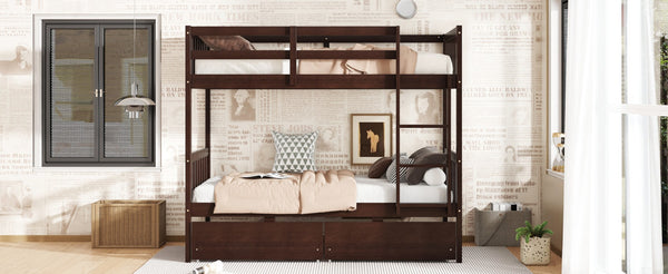 English Elm Twin Over Twin Bunk Bed In Espresso - Durable Rubberwood, Convertible Design With Storage Drawers & Safety! W504S00200-GIGA