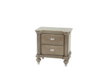 Antique Silver/Champagne Finish Nightstand with Storage, Luxury Classic Style, Bedroom Furniture