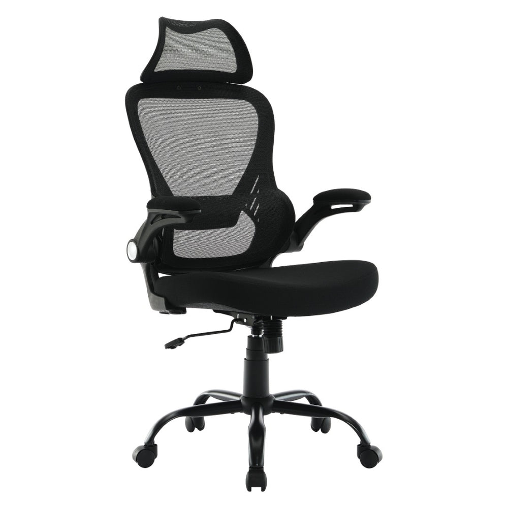 OSP Home Furnishings Black Mesh Back Manager Chair with Lumbar Support Padded Seat and Flip up Armrests EM60946HR-3