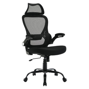 OSP Home Furnishings Black Mesh Back Manager Chair with Lumbar Support Padded Seat and Flip up Armrests EM60946HR-3