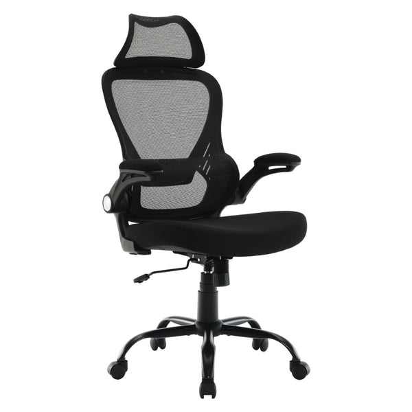 OSP Home Furnishings Black Mesh Back Manager Chair with Lumbar Support Padded Seat and Flip up Armrests EM60946HR-3