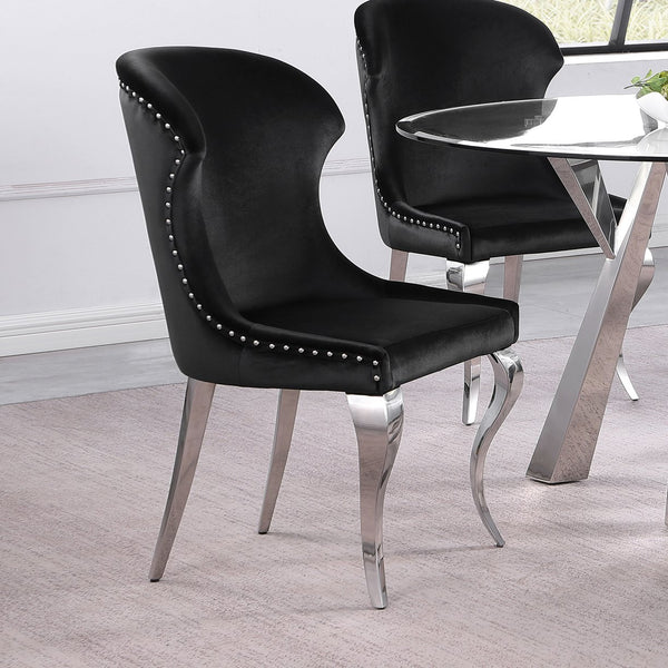 English Elm Daphne Velvet Wingback Dining Chairs with Nailhead Trim and Cabriole Legs Set of 2 Black B062S01462