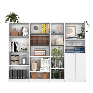 English Elm Dupree 4-Piece Home Bookcase Set with 17 Shelves & Double-Door Cabinet, Stylish Durable Storage Solution White 41 L x 28 W x 5 H B200S00364