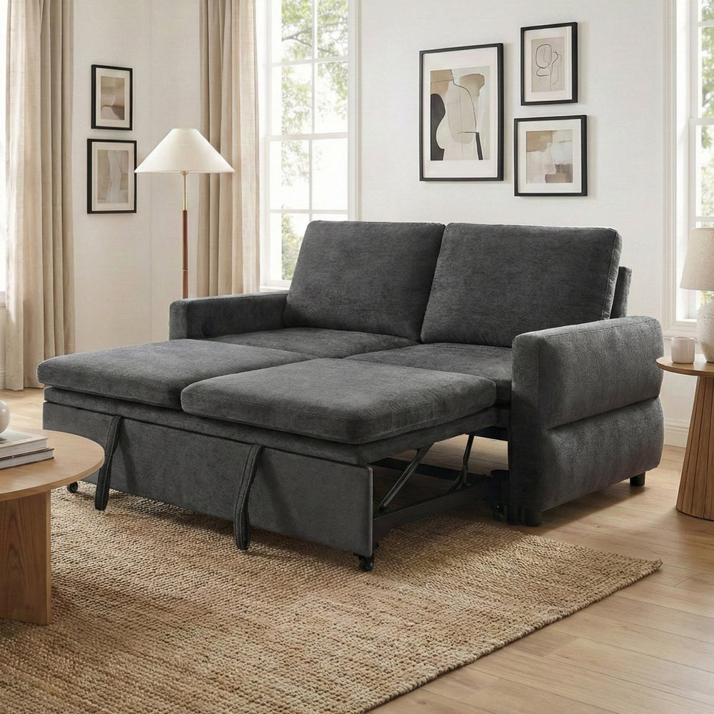 English Elm Convertible Chenille Sleeper Loveseat with Usb Ports and Reclining Backrest for Small Spaces Grey N719P390439E