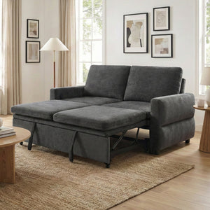 English Elm Convertible Chenille Sleeper Loveseat with Usb Ports and Reclining Backrest for Small Spaces Grey N719P390439E