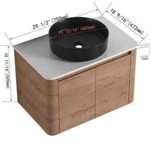 English Elm 30'' Wall-Mounted Bathroom Vanity With Ceramic Art Sink & Soft-Close Doors For Modern Style W999S00388