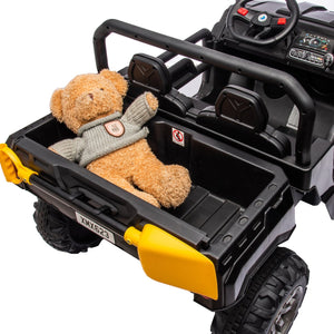 English Elm 24v Kids Ride on Dump Truck Two Seat Electric Utv with Tilting Bed and Remote Control Black W1578P188520