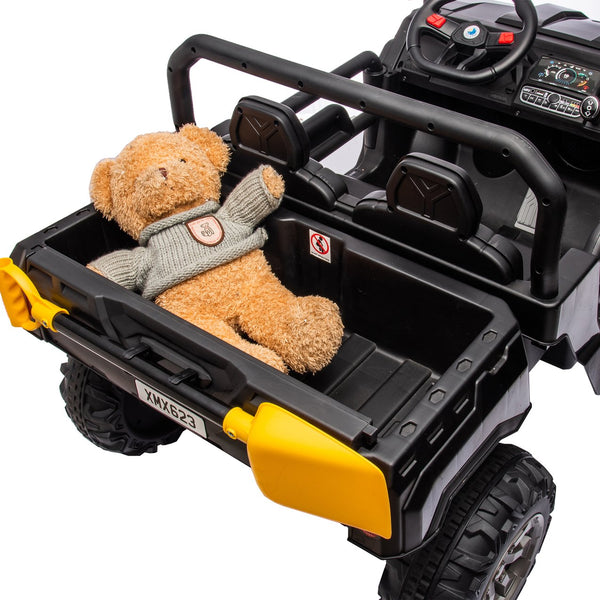 English Elm 24v Kids Ride on Dump Truck Two Seat Electric Utv with Tilting Bed and Remote Control Black W1578P188520