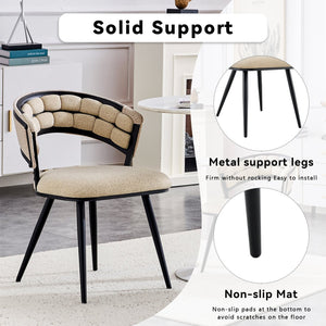English Elm Set of 2 Chenille Tufted Dining Chairs with Metal Legs Modern Kitchen Seating Beige,Black W3875P370853