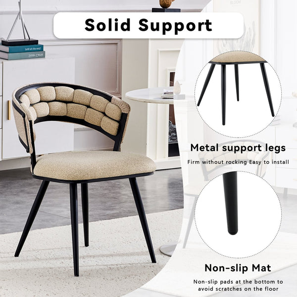 English Elm Set of 2 Chenille Tufted Dining Chairs with Metal Legs Modern Kitchen Seating Beige,Black W3875P370853