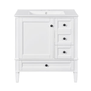 English Elm 30 30 Inch Bathroom Vanity with Ceramic Sink, Modern Compact 3-Drawer Storage Cabinet for Small Baths White N710P247499K
