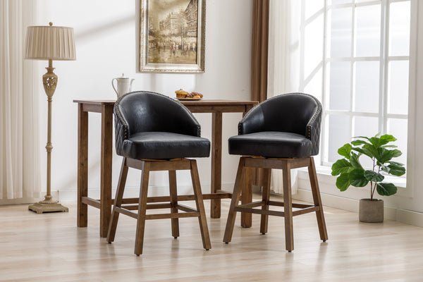 English Elm United We Win Quilted Microsuede Swivel Barstool with Wood Legs and Gold Rivet Trim Black W1568P361703