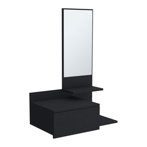 English Elm Vienna modern floating mirror console with 3-tier open shelves and full-extension drawer for entryway storage Black 31.5 L x 18.2 W x 6 H B070P242499