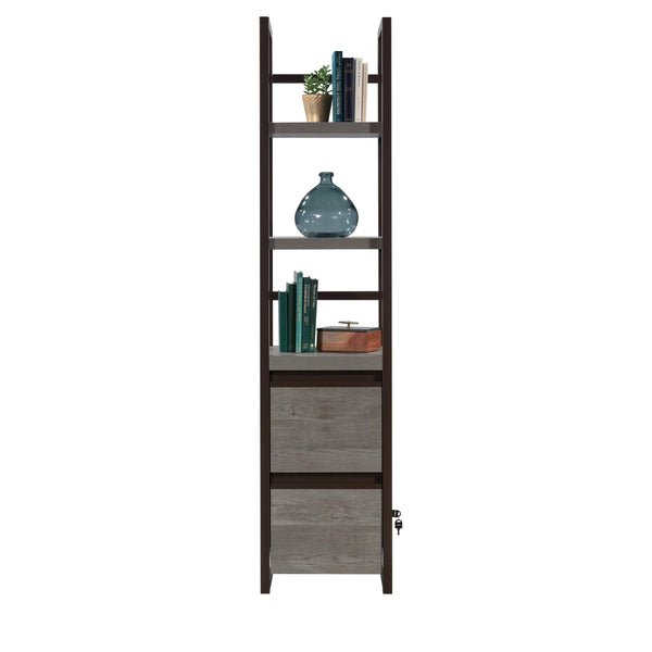 English Elm Narrow Bookcase - Stylish Brown Oak Finish With Locking Drawers For Secure Storage In Small Spaces B356P367966
