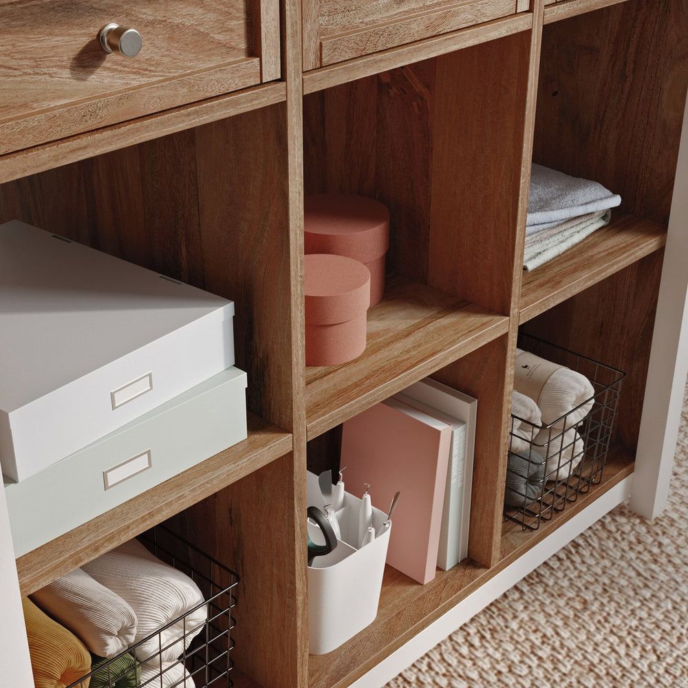 English Elm Work Table with Brown Melamine Top, 60x30x36in Sturdy Engineered Wood Workbench with Drawers & Shelves for Garage Studio B356P402743