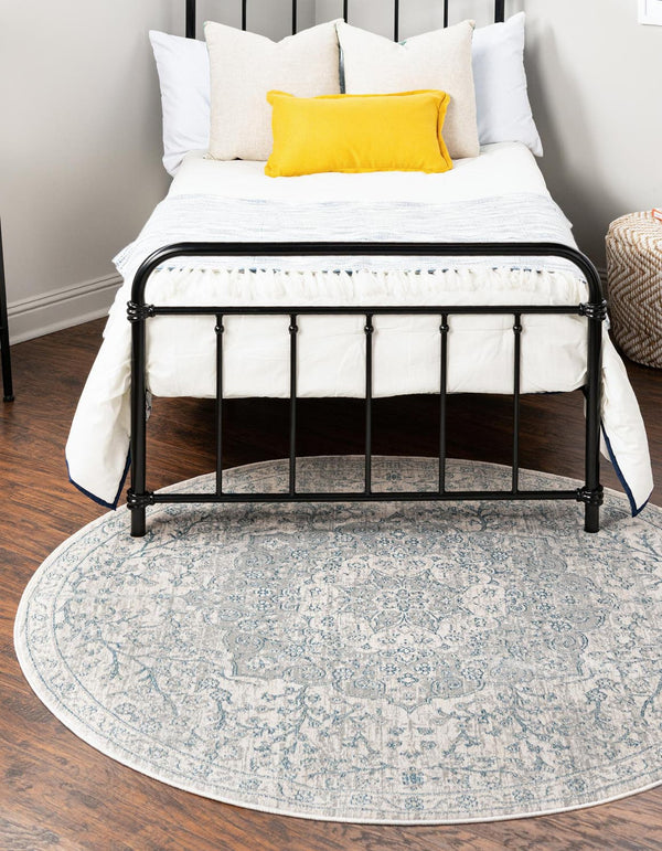 Unique Loom Newport Elms Machine Made Medallion Rug Gray, Ivory/Blue 10' 2" x 10' 2"