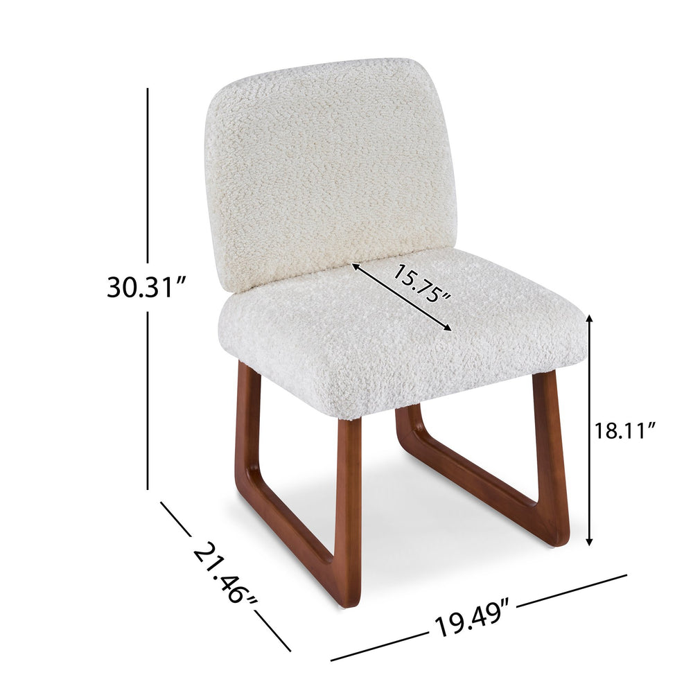 English Elm Dining Chair Set of 2 Boucle Upholstered with Sculptural Curved Wooden Legs N779P370775B
