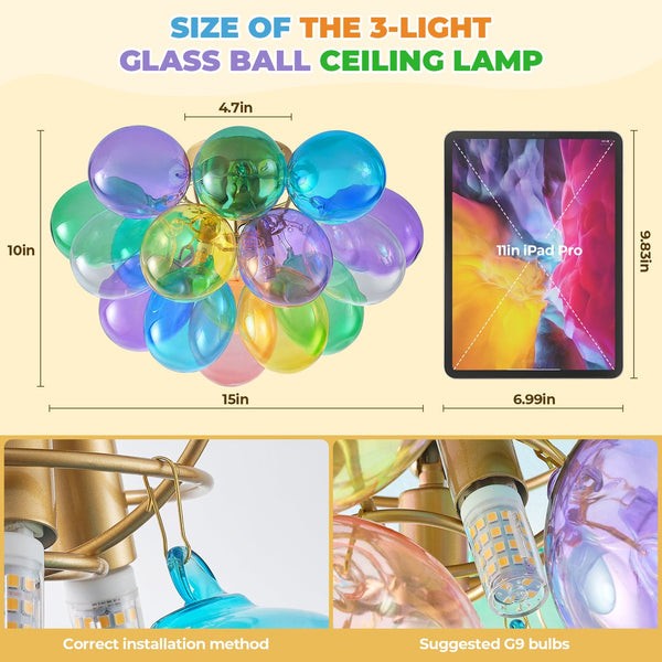 English Elm Colorful 15" Glass Bubble Ceiling Light Multicolor Swirled Pendant with Gold Base, Cozy Dimmer-Friendly Fixture W2869P218648