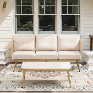 English Elm Outdoor Handwoven Wicker Sofa Set with Coffee Table for Patio Porch Backyard T3773P419903