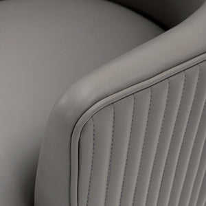 English Elm Raya Solid Wood Vegan Leather Dining Chair with Gold Geometric Base, Ribbed Back & High-Density Foam taupe B365P397746