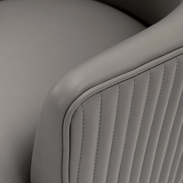 English Elm Raya Solid Wood Vegan Leather Dining Chair with Gold Geometric Base, Ribbed Back & High-Density Foam taupe B365P397746