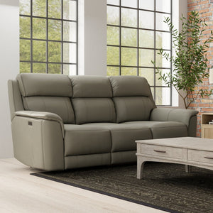 English Elm Oslo Dual Power Reclining Sofa In Mineral - Luxurious Leather Comfort With Built-In Charging Ports! B339P411573-GIGA